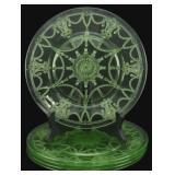 Vtg 1930s Cameo Uranium Glass Plates Set of 5