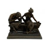 Bronze Sculpture of Two Figures on Bench