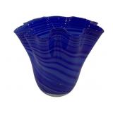 Blue Swirl Art Glass Vase 7"