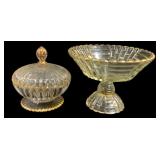 2 Clear Glass Compotes w/ Gold Trim - 6.5", 7"