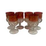 6 Red/Clear Goblets - 5.75" Tall