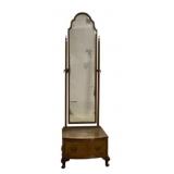 Antique Burl Wood Cheval Mirror w/ Drawer