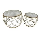 Gold Metal Mirror Top Nesting Tables
