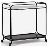 Rolling Bar Cart, Black Steel & Marble
