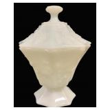 White Milk Glass Lidded Compote Grape Pattern
