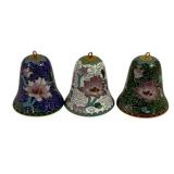 3 Cloisonne Enamel Bells - 2" Tall
