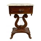 Vintage Lyre Base Marble Top End Table
