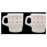 Pr Milk Glass Dot and Star Mugs 3.5"
