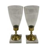 Pair Vintage Brass/Marble Hurricanes