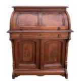 Victorian Walnut Cylinder Roll Secretary