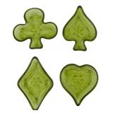 4 Indiana Tiara Green Glass Card Dishes