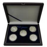 Boxed Set of 5 Morgan Silver Dollars 1881-1889