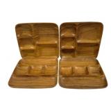 4 Vintage-Style Partitioned Wooden Snack Trays