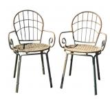 Pr of Metal Outdoor Chairs w/ Woven Seats