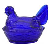 Cobalt Glass Hen on Nest Figure 5"x6"x4.5"