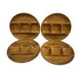 4 Vintage-Style Partitioned Wood Snack Round Trays