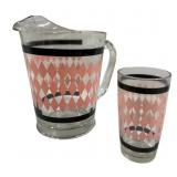 Mid Century Hazel Atlas Argyle Pitcher & Tumbler