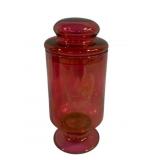 Red Glass Jar w/ Lid - 7" Tall