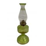Green Depression Glass Oil Lamp - 18" Tall