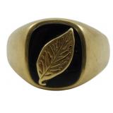 10K Gold Ring w/ Black Onyx Leaf Design Sz 10