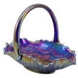 Vtg Fenton Cobalt Blue Carnival Glass Basket