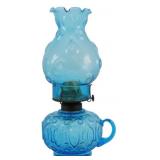 Vintage L.E. Smith Blue Glass Oil Lamp 12"