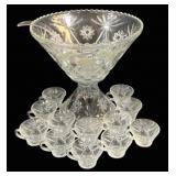 Pressed Glass Punch Bowl Set w/ Ladle & Cups