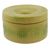 Vtg Yellow Ware Stoneware Butter Crock w/ Lid
