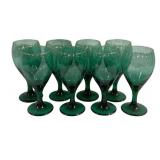 8 Green Stemware Glasses - 7" Tall