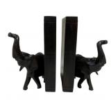Carved Wood Elephant Bookends - 4.5 x 8 x 5