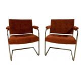 Pr Mid-Century Chrome Cantilever Armchairs