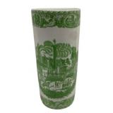 Green & White Transferware Umbrella Stand