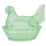 Green Glass Hen on Nest Figure 5"x6"x4.5"