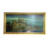 Framed Impasto Cityscape Painting 27"x51"