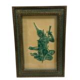 Framed Vintage Thai Temple Rubbing Artwork