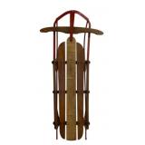 Vintage Wooden Snow Sled w/ Red Metal Frame