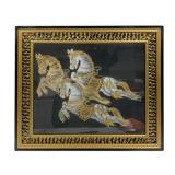 Framed Thai Silk Screen-Printed on Black Fabric