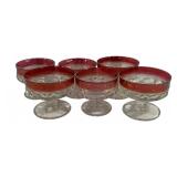 6 Red/Clear Glass Goblets - 4.5" Tall