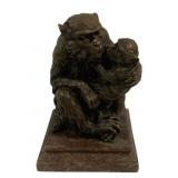 Bronze Monkey Mother & Baby Statue 10"x6"x7"