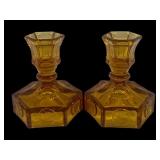 2 Fostoria Amber Coin Glass Candleholders