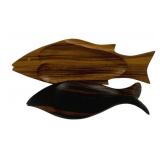 2 Wood Monkey Pod Fish Serving Trays-12",15" Long