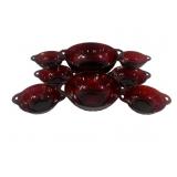 8 Red Glass Bowls - 8" Round