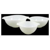 3pc White Pyrex Mixing Bowl Set 4"x11"x9"