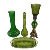 4 Vintage Green Glass Items
