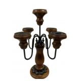 Homco Turned Wood/Metal 5 Arm Candleabra