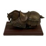 Bronze Horse Statue on Wood Base 8"x5"x6"