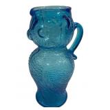 Blue Kanawha Glass Owl Figural Pitcher 5"x2"
