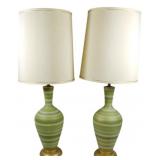 Pr Mid-Century Green Ceramic Table Lamps