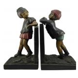 Pair Bronze Boy & Girl Large Bookends 11"