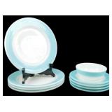 9pc Pyrex Turquoise Band 8 Plates & Bowl